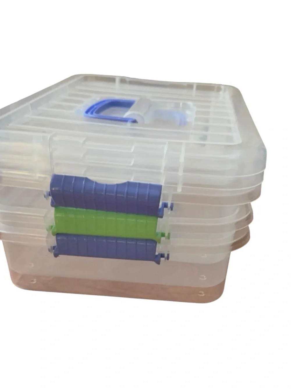 Assorted Clear Rectangle Storage Box with Lids and Handles, Set of 3 NWT
